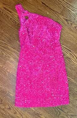 Loyeloy Bright Pink Sequin One-Shoulder Mini Dress